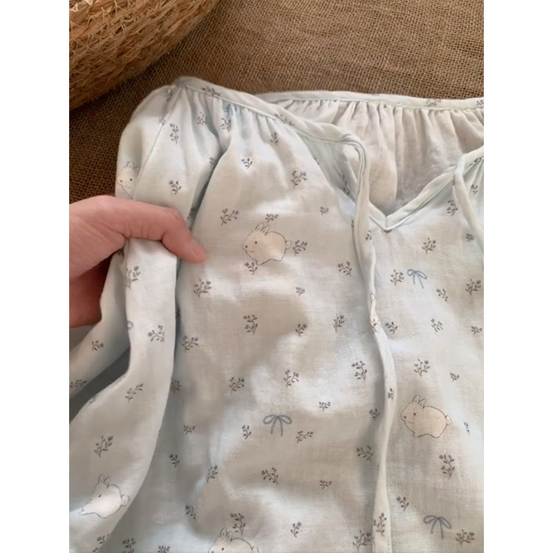韩系纯欲甜美碎花小兔睡衣女秋季新款宽松休闲舒适长袖家居服套装|undefined