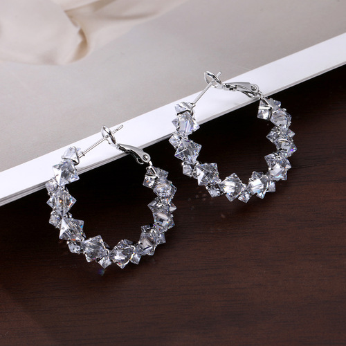Elegant European and American Cross-border Exquisite Full Diamond Earrings, Unique Design, High-End, Light Luxury, Chic Women's Earrings