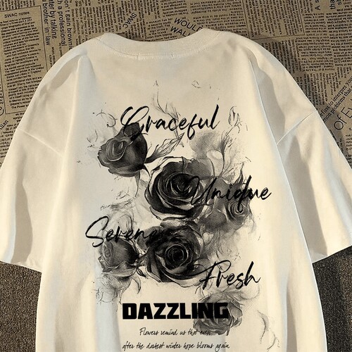 New men's ins fashion brand short-sleeved t-shirt summer American high street cool rose T-shirt student all-matching top