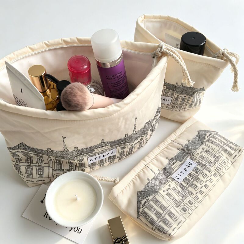French-Style Architectural Cotton Coin Purse, Makeup Bag, Small Cloth Bag, Menstrual Bag, Earphone Bag, Versatile Storage Bag French-Style Architectural Cotton Coin Purse, Makeup Bag, Small Cloth Bag, Menstrual Bag, Earphone Bag, Versatile Storage Bag