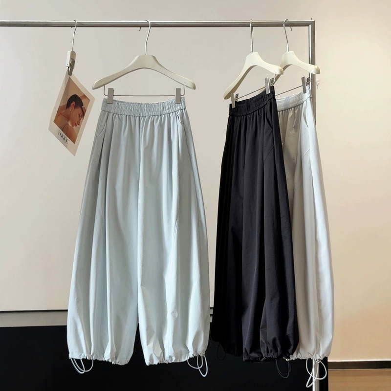 Women's Summer New Style Lantern Wide-Leg Pants, Lazy Fit, Quick-Dry, High-Waisted, Slimming, Casual Balloon Pants, Thin Style for Petite Sizes Women's Summer New Style Lantern Wide-Leg Pants, Lazy Fit, Quick-Dry, High-Waisted, Slimming, Casual Balloon Pants, Thin Style for Petite Sizes