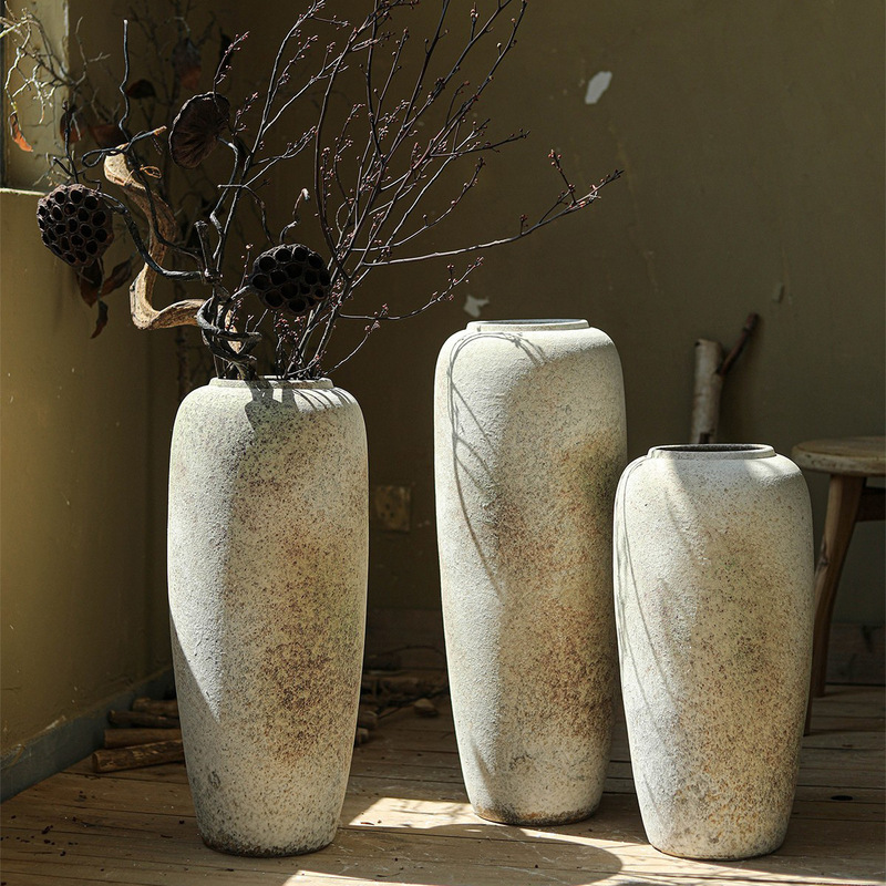 Floor-Standing Large Vase, Retro Stoneware, Wabi-Sabi Style Ceramic Ornaments, Living Room Flower Arrangement, Tall Pottery Jar Decoration Floor-Standing Large Vase, Retro Stoneware, Wabi-Sabi Style Ceramic Ornaments, Living Room Flower Arrangement, Tall Pottery Jar Decoration