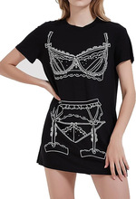 2023跨境亞馬遜歐美新品女式趣味內衣睡衣可愛印花短袖 T 恤睡衣