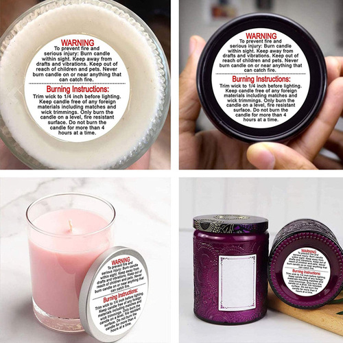 Wholesale English Candles Warning Label Sticker Aromatherapy Candle Container Safety Use Reminder Self-adhesive Label