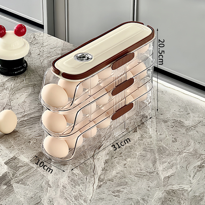 Estante de almacenamiento de huevos portátiles transfronterizos especial para refrigerador puerta lateral de almacenamiento de huevos rodantes automáticos multicapa de grado alimenticio