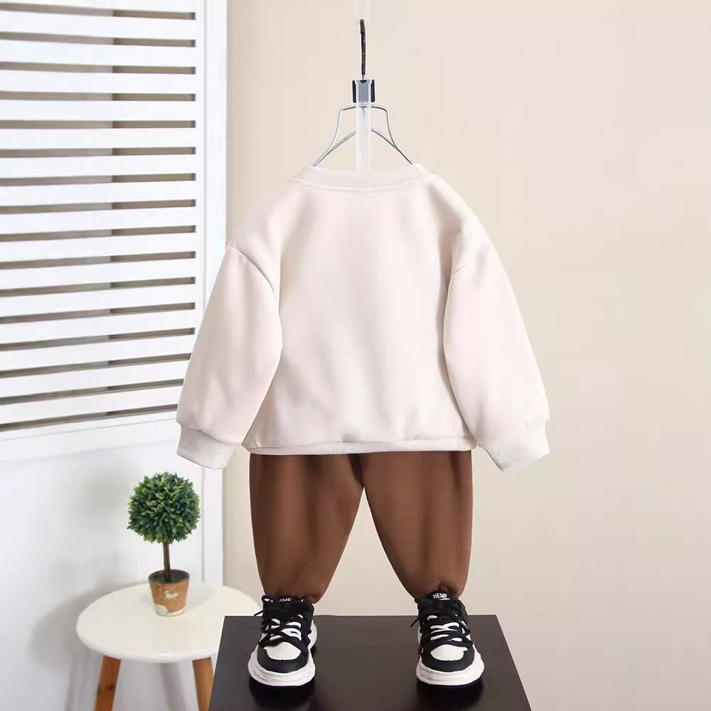 6373 traje de suéter de otoño para niños 2025 nueva ropa deportiva para bebés de dos piezas ropa de moda de primavera y otoño para niños