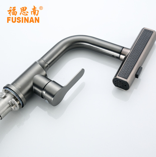 New product 304 stainless steel water-plated gun gray rain shower face basin pull-out faucet bathroom cabinet washbasin hot and cold faucet