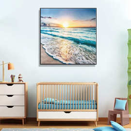 北欧现代5D钻石画夕阳海浪满钻diy家居装饰画外贸专供墙画