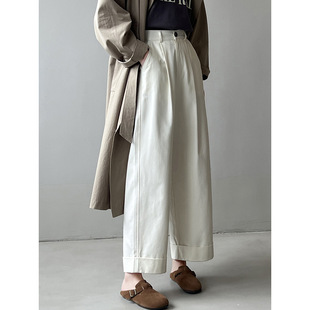 Yan Shuang High Waisted Wide Leg Casual Pants Women's Autumn New Tencel Cotton Loose Straight-Leg Curled Pants G5021