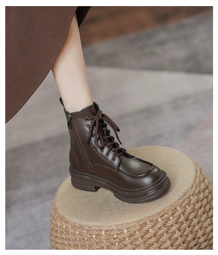 Women's Ankle Boots Brown Plush Lined Versatile Casual Shoes_voghion.com