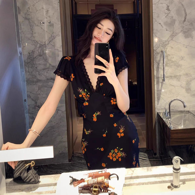 2026 Summer High-End Luxury Black Printed Dress with a Powerful Aura for Attending Important Occasions