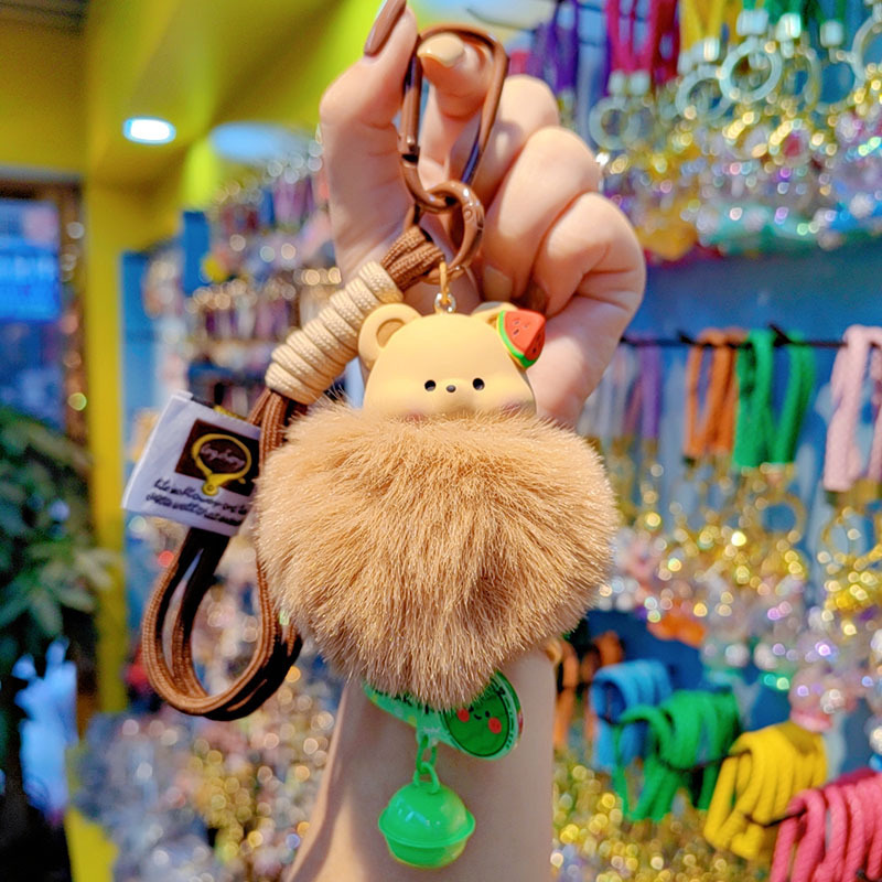 Caricatura encantadora fruta animal campana llavero pareja llavero de automóvil bolso de teléfono móvil peluche colgante decoración