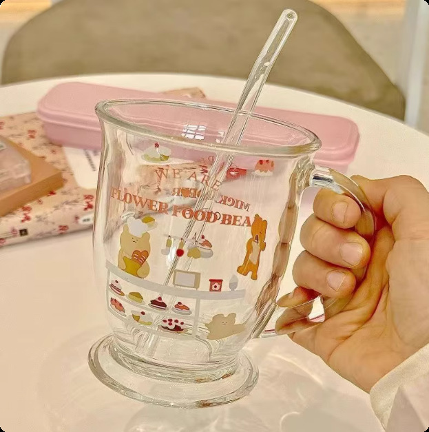 可爱小熊玻璃杯牛奶杯少女感ins风果汁咖啡杯饮料带把手防烫|undefined