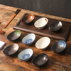 日本式調味料皿元宝醤油皿楕円形酢皿料理おかずスナック皿創意陶磁器つけ器碗
