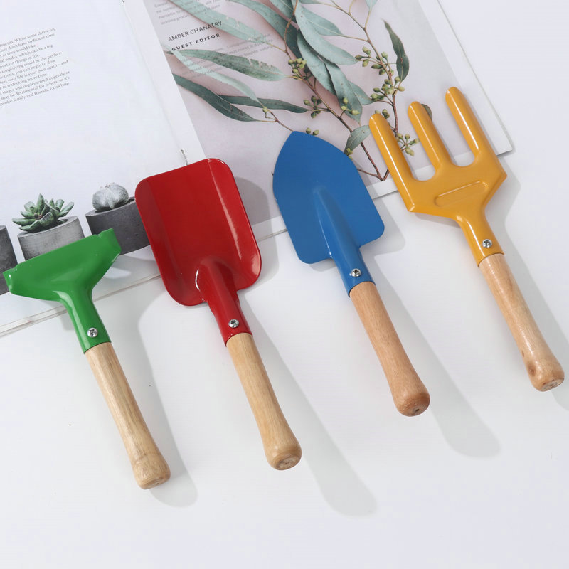 园艺工具四件套种花铲锄耙儿童挖沙种植工具沙滩铁桶挖沙土玩具