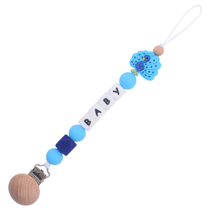 Nuevo bebé de dibujos animados animal mariposa Pavo Real búho mordedor calmante bebé molar pezón anti-gota cadena
