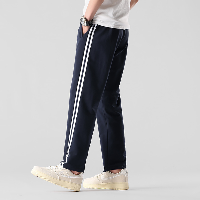 Pure Cotton School Uniform Pants Two Bars for Men and Women Students Purple Blue Breathable Thin Two Bars Loose Elastic Straight Pants