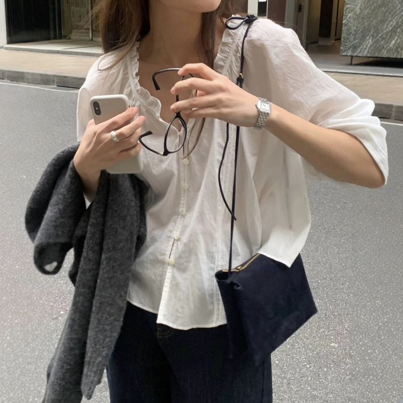 Unique and Beautiful Blouse~ Spring/Summer Style Loose-Fitting Youthful Babydoll Shirt, Cotton White Shirt, Recommended for Outings