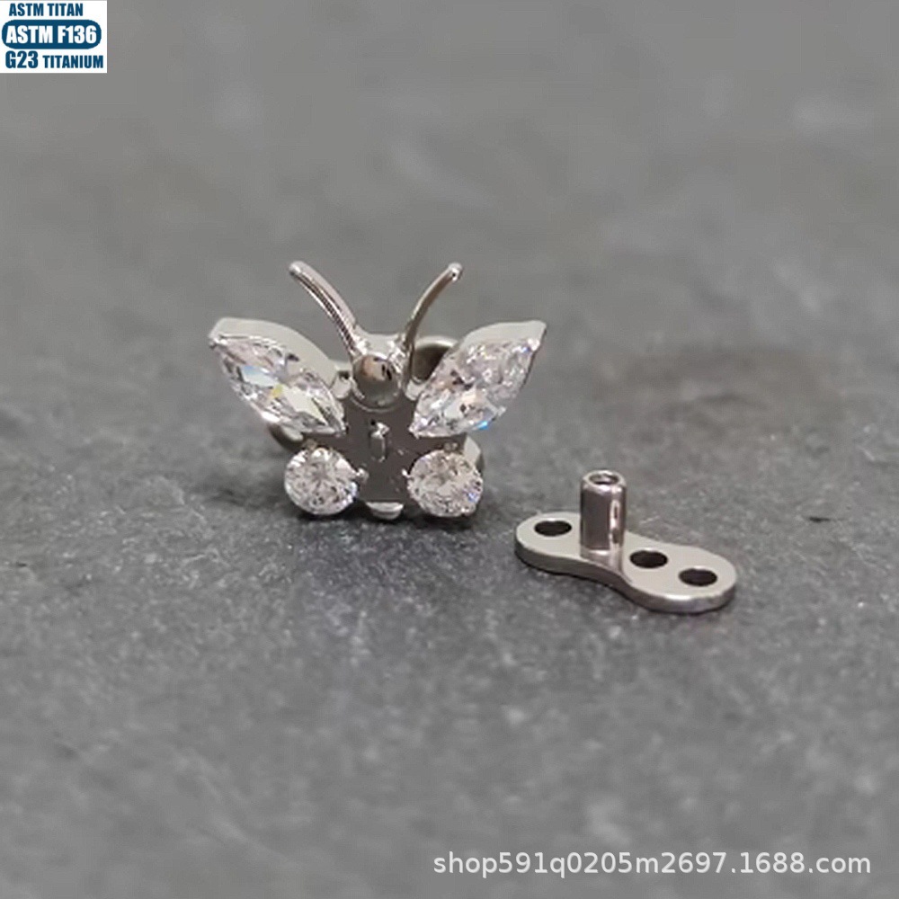 F136 Titanium Alloy Flower-Shaped Zircon Bone Nail Internally Threaded Body Piercing Jewelry Subcutaneous Implant Nail detail image 8