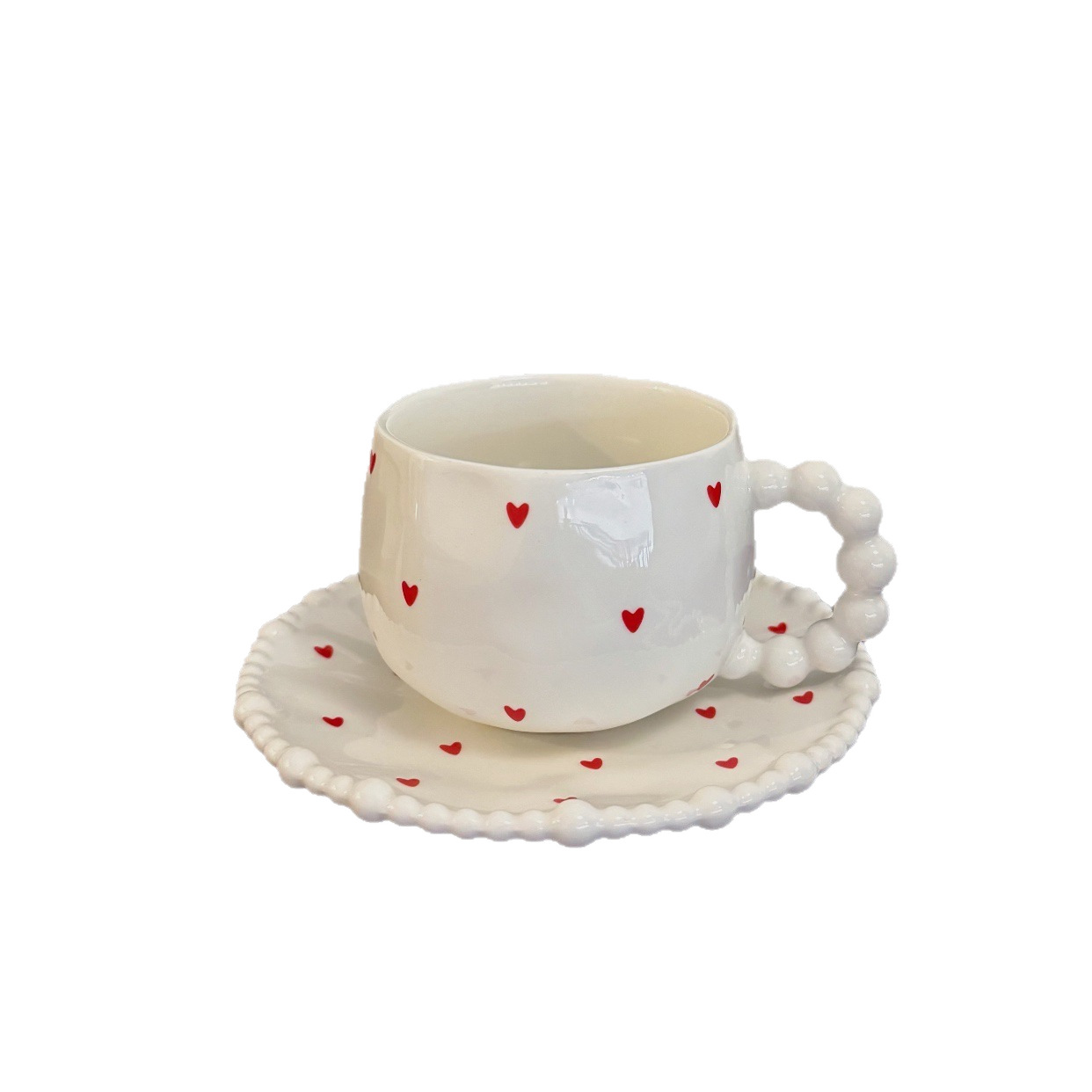 Ins estilo francés mano irregular cerámica taza de café plato mango de cuentas amor plato de té de la tarde taza transfronteriza