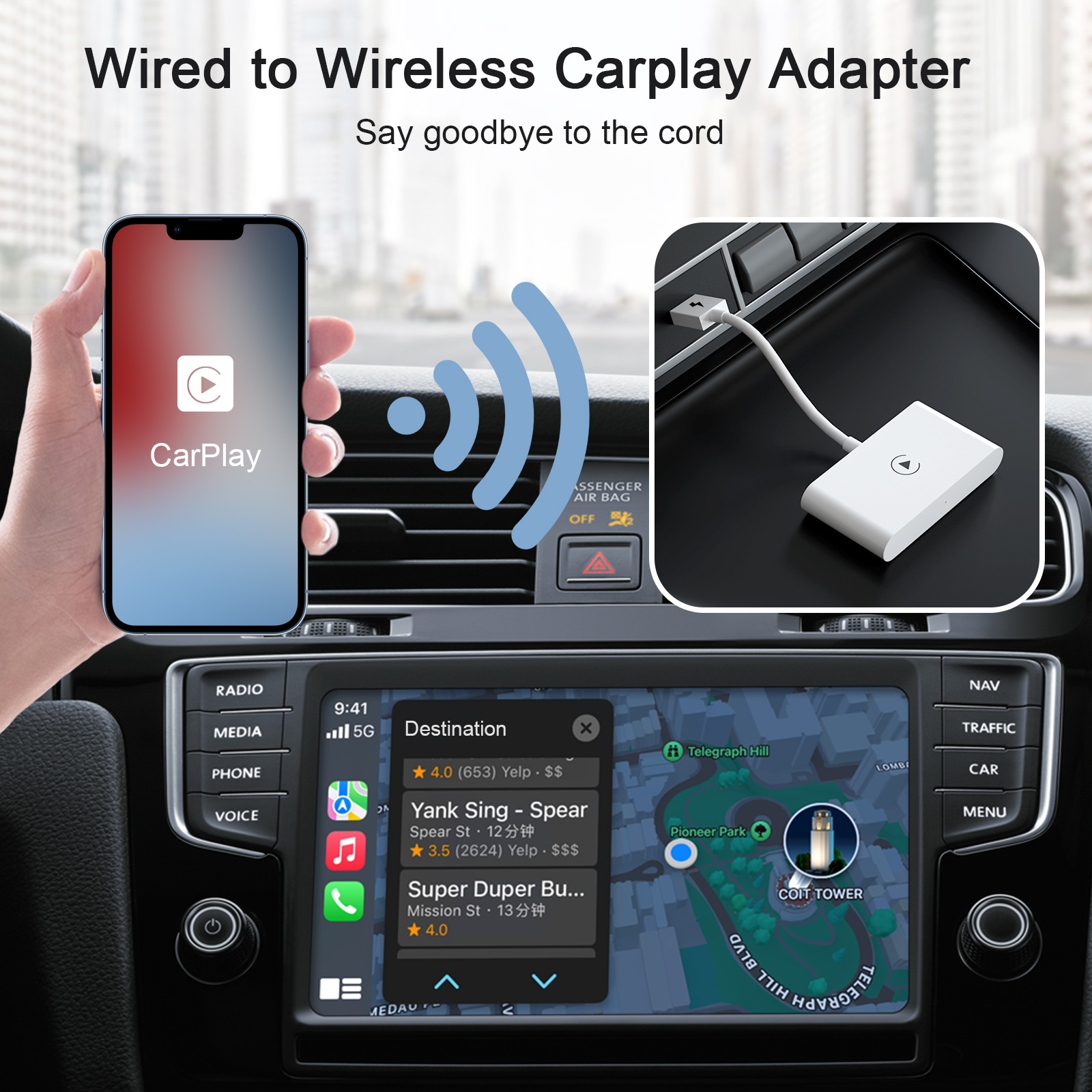 Aplicable a Apple teléfono móvil carplay coche de navegación con cable inalámbrico carplay caja adaptador cable