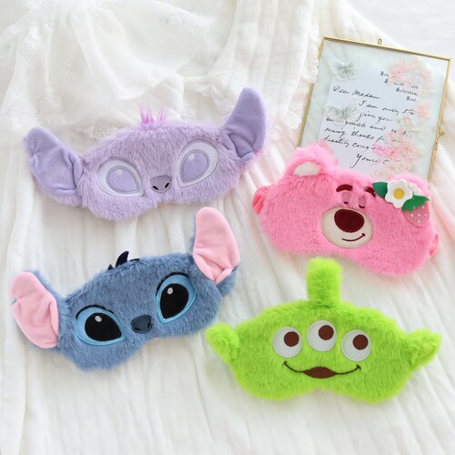 Japanese-style cute cartoon plush embroidery three-eyed light-blocking travel eye mask with flowers and a little bear for napping and sleeping