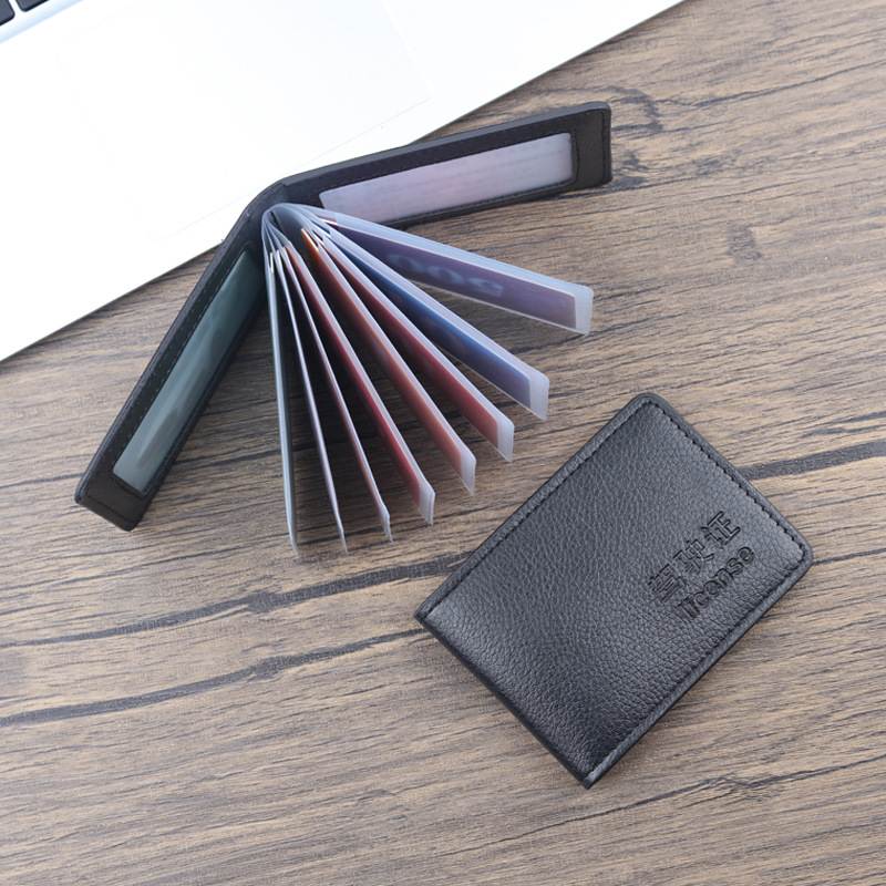 Licencia de conducir, estuche de cuero, paquete de tarjeta, licencia de conducir, billetera, licencia de conducir, libro de licencia de conducir, carcasa de certificado de vehículo de motor, posición de tarjeta múltiple para hombres y mujeres, letra pequeña