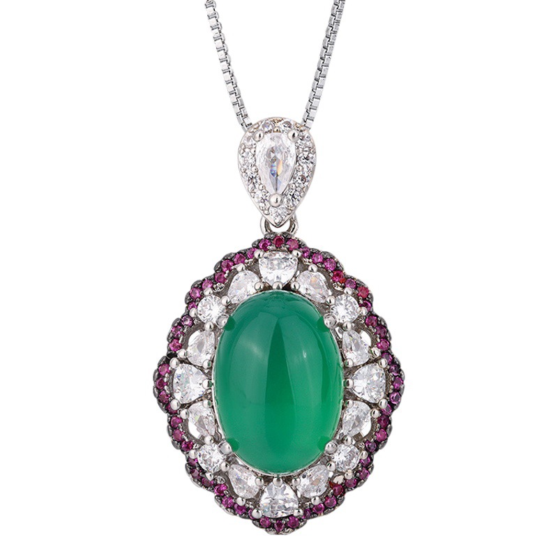 Zhuang Sheng joyas fondo de cobre chapado en oro de hielo plantación fluorescente simulación verde Calcedonia llanura temperamento superficie traje 10*14