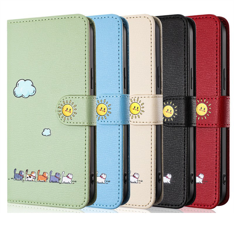 Suitable for Samsung S26Edges25Ultras24Fe Mobile Phone Leather Case A17A57/A06 Cartoon Cat Protective Case
