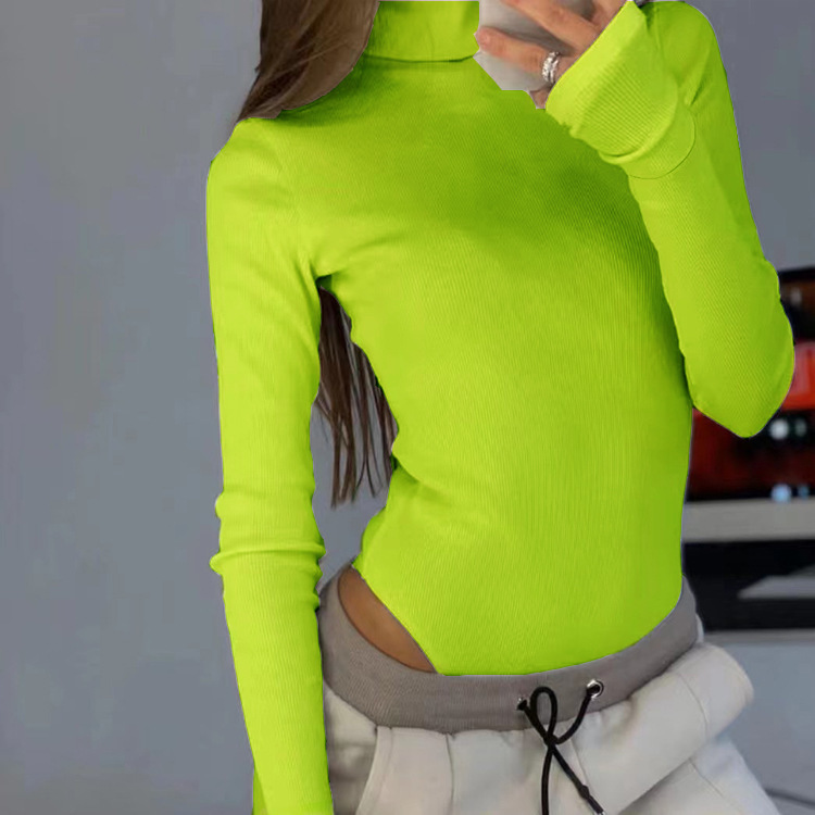 2026 Autumn/Winter New European and American Style Slim Fit Knitted Turtleneck Base Shirt T-Shirt Long Sleeve Ribbed Women's Jumpsuit