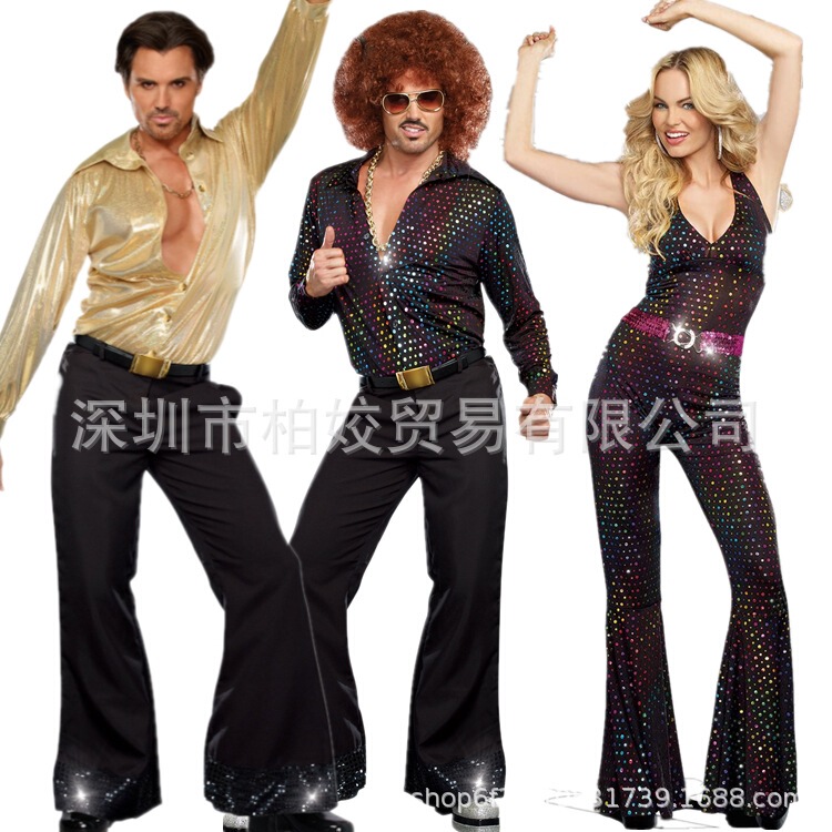 Halloween Costume Men and Women Retro 70 s Couple Disco Hippie Costume Singer Stage Wholesale