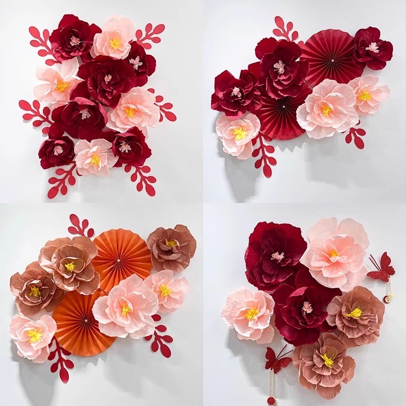 結婚式の部屋のプリーツフラワー立体クレープ紙の花の装飾誕生日パーティー結婚式の新しい家のベッドサイドの寝室の背景の壁のレイアウト|undefined
