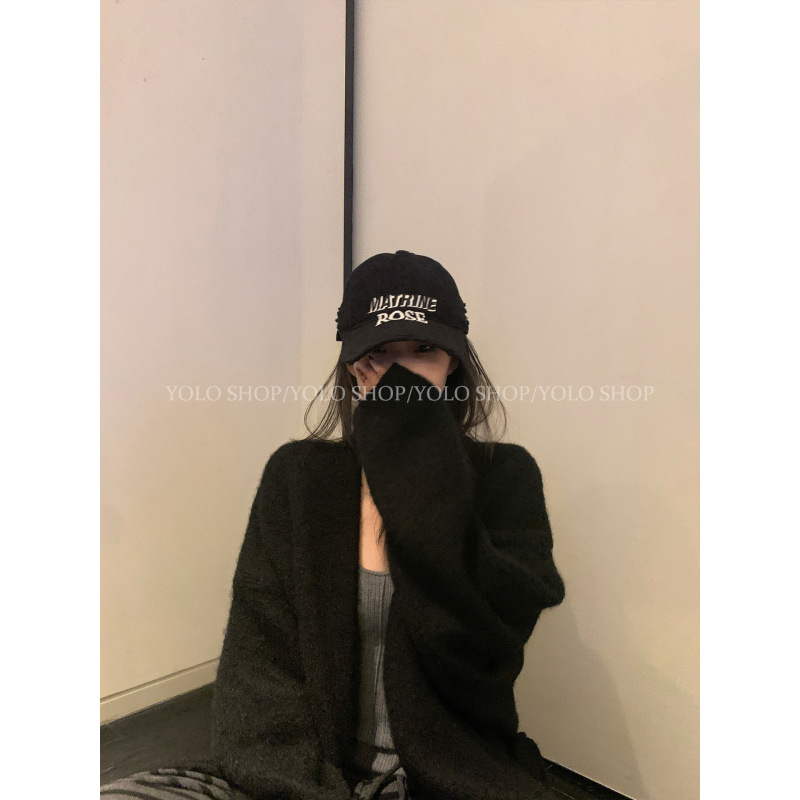 Yolo Shop Black Relaxed Elegant Strap Design Autum Women's New Wool Cardigan Jacket # Three Thousand Nine Hundred and Twelve D