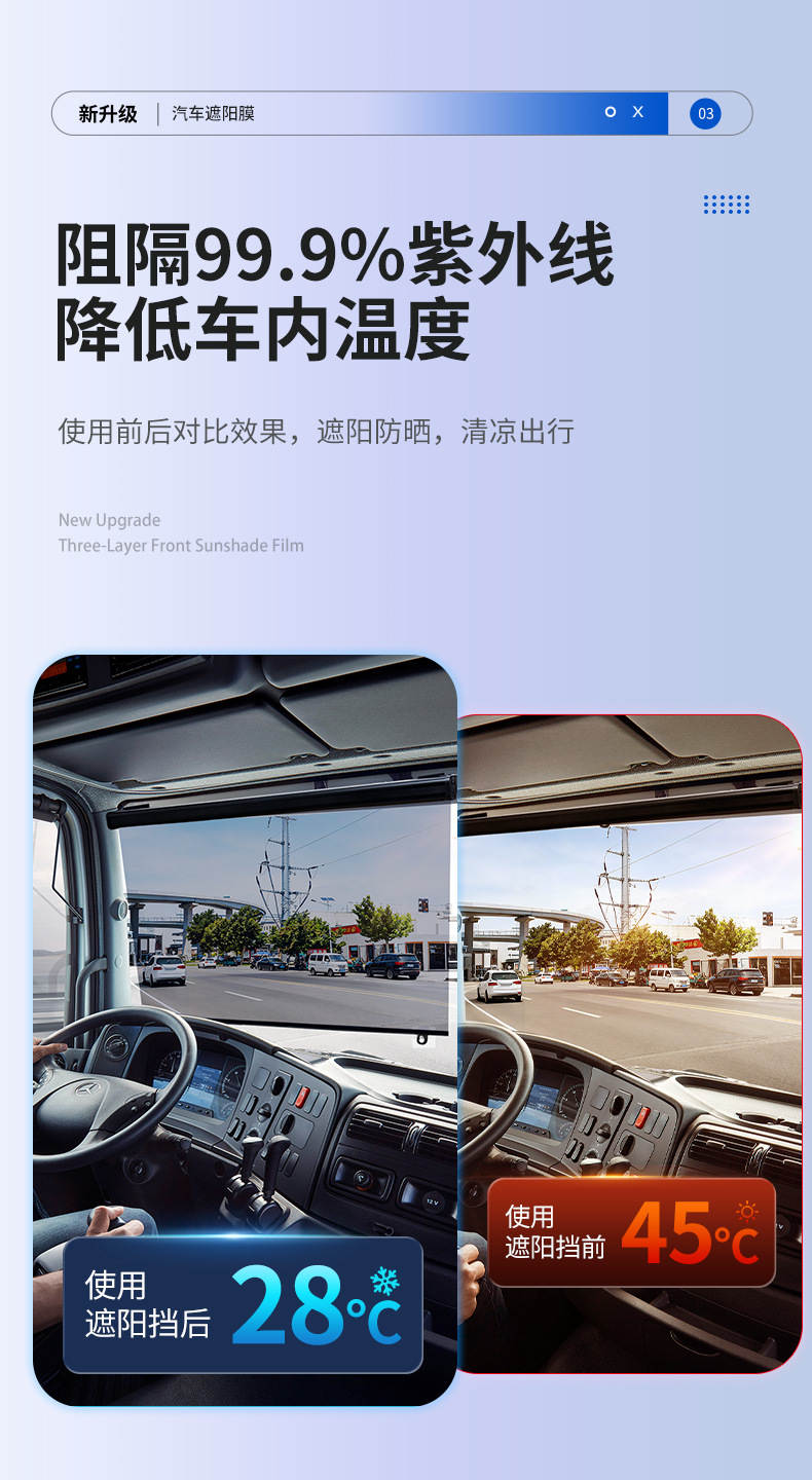 Truck Driver's Sunshade Curtain, Retractable Front Windshield Sun Film, Sun Protection and Heat Insulation Car Curtain