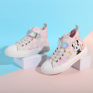 Disney Strawberry Bear High-Top Canvas Shoes for Girls Campus Fashion Versatile Youth Gradient Cartoon Family Shoes