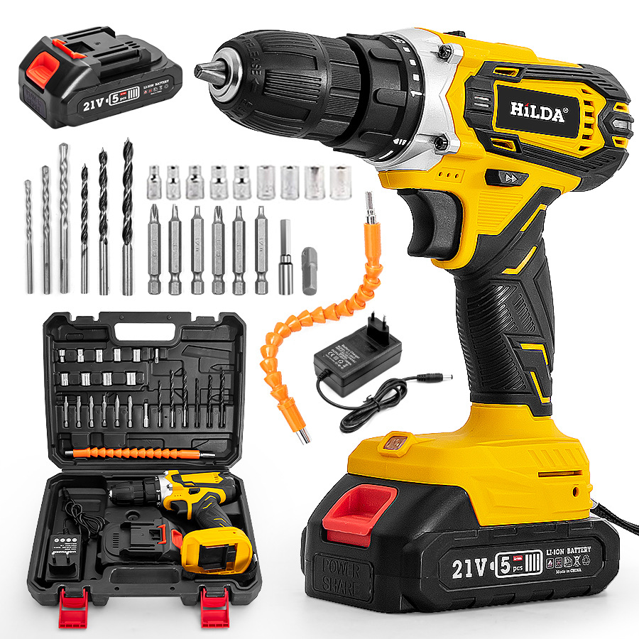 Nueva Hilda hilda recargable taladro de impacto batería de litio taladro manual destornillador eléctrico portátil doméstico accesorios