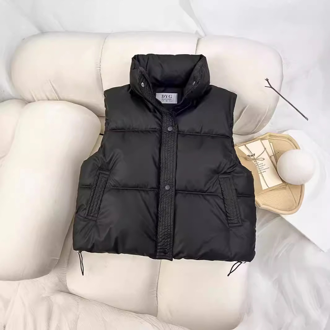 Chaleco de algodón de pluma para mujeres 2024 otoño y invierno nuevo estilo coreano de algodón suelto hombro collar de collar de algodón de color sólido chaleco