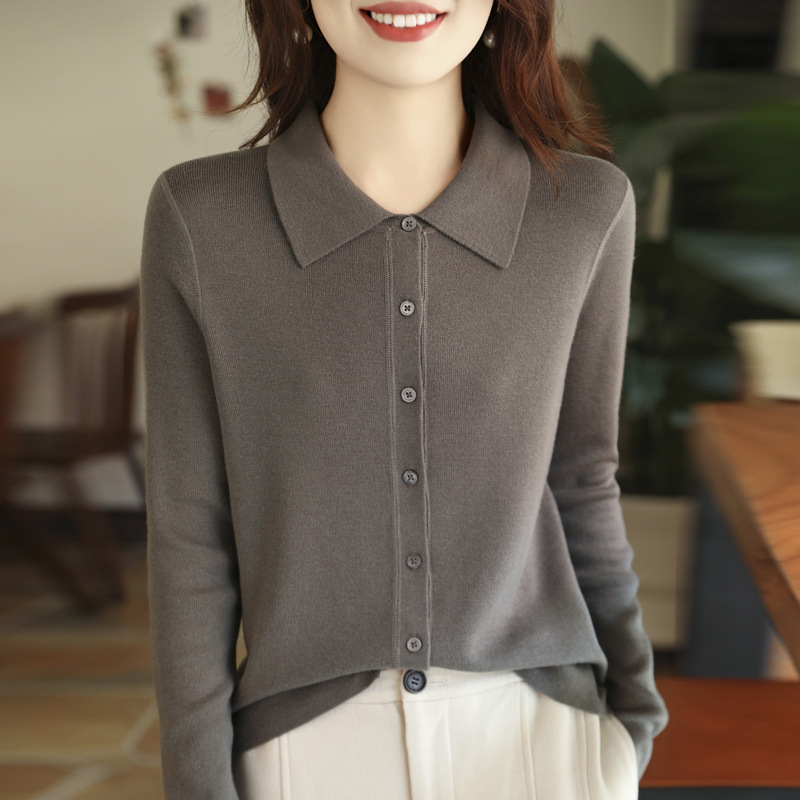 Exquisite All-match Polo Lapel Knitted Cardigan Women's Autumn and Winter Top Slimming plus size Base Loose Sweater Jacket Trendy Exquisite All-match Polo Lapel Knitted Cardigan Women's Autumn and Winter Top Slimming plus size Base Loose Sweater Jacket Trendy