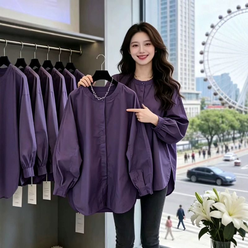 High-End Round-Neck Long-Sleeved Shirt for Women 2026 Spring New Style Plus Size Slimming Loose Casual Unique Top High-End Round-Neck Long-Sleeved Shirt for Women 2026 Spring New Style Plus Size Slimming Loose Casual Unique Top