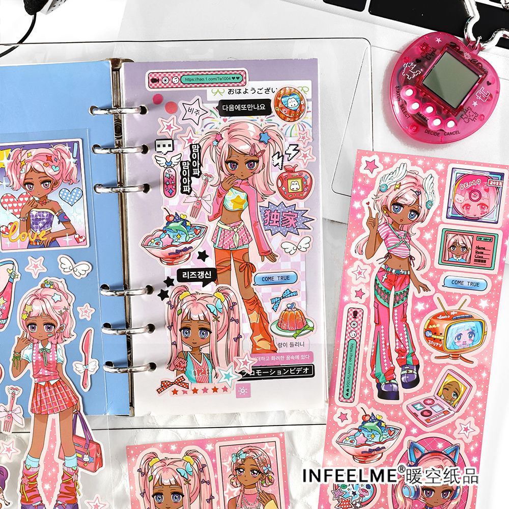 Infeel.me Papel sintético adhesivo seis piezas de cinta adhesiva personaje de vida virtual pegatinas decorativas