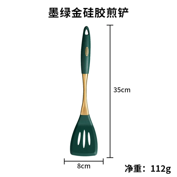 Dark green gold silicone frying spatula