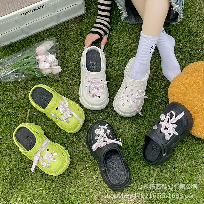 Девичья балет ветер ленточка с бриллиантовыми пещерными туфлями женская 2025 новая летняя толстая подошва увеличена