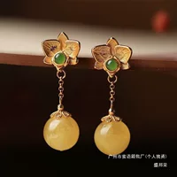 Серьги из стерлингового серебра, прямые продажи с фабрики, китайский стиль, цветочный дизайн, подарок, натуральный пчелиный воск, янтарь, женские, лето