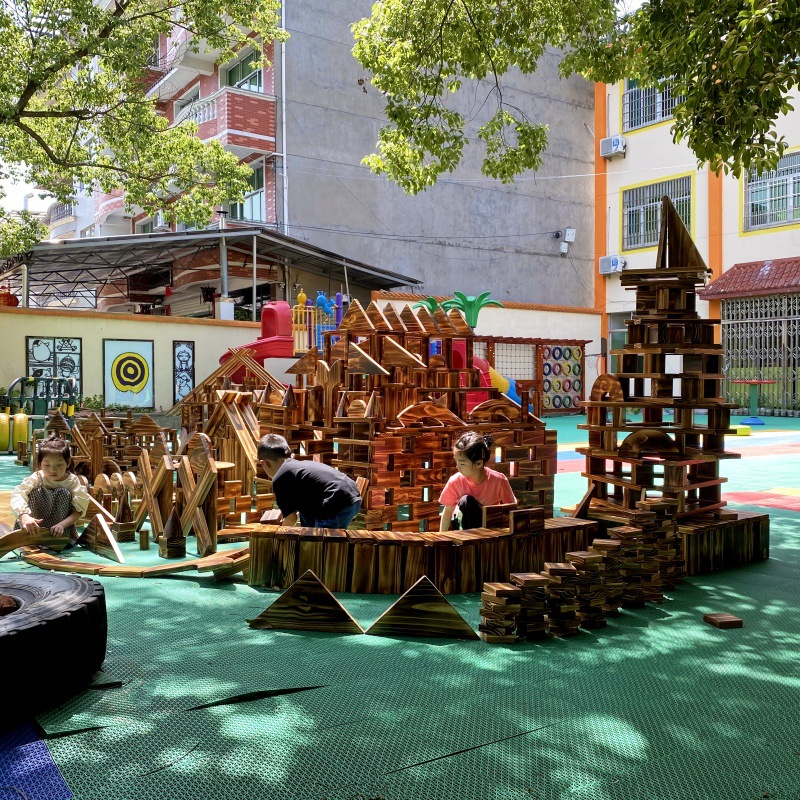Large Building Blocks Kindergarten Outdoor Construction Building Super Large Carbonized Anji Game Toy Charcoal Building Solid Wood