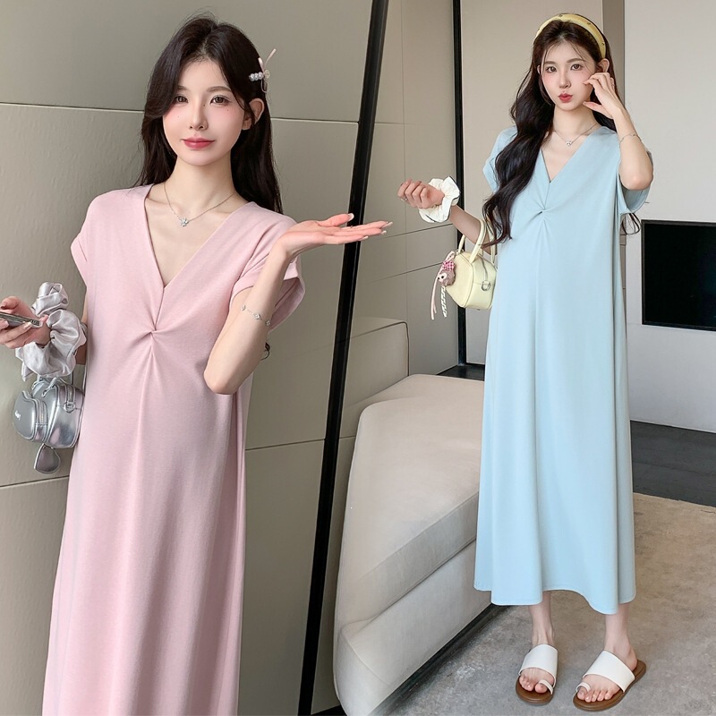 2026 Summer Simple Classic Round Neck Slim Fit Knotted Short Sleeve Knitted Maternity Dress Plus Size 2026 Summer Simple Classic Round Neck Slim Fit Knotted Short Sleeve Knitted Maternity Dress Plus Size