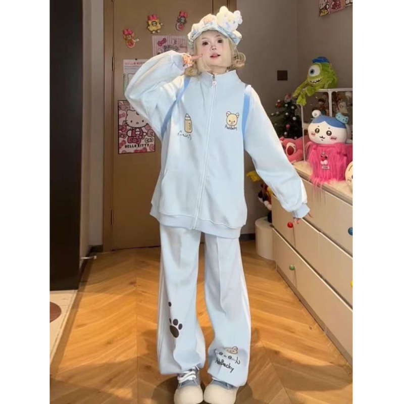 Japanese Cute Style Casual Sports Suit for Women Autumn and Winter Loose Petite Student Sweatshirt Wide-Leg Pants Two-Piece Set Japanese Cute Style Casual Sports Suit for Women Autumn and Winter Loose Petite Student Sweatshirt Wide-Leg Pants Two-Piece Set