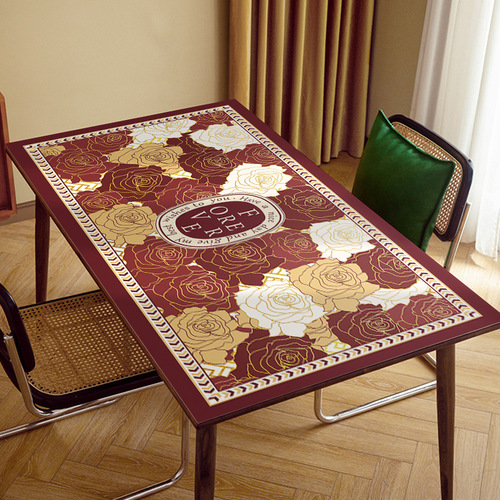 Light Luxury Retro High-End Leather Silicone Tablecloth Heatproof Waterproof Oilproof Wash-Free Dining Mat Coffee Table Mat Rectangle