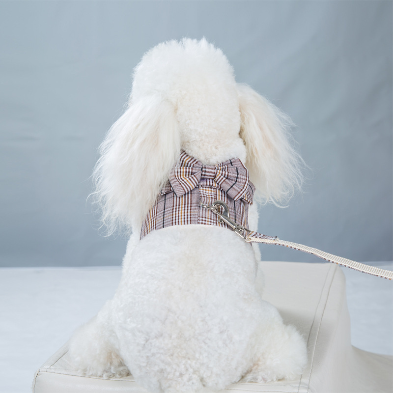 Neu Pet Harness Atmungsaktive Plaid Kleine Weste Set Teddy Hund_voghion.com