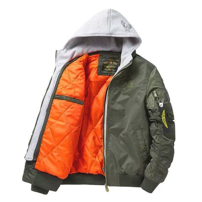 Autumn Winter New Air Force MA1 Pilot Thickened Fashion Trendy Coat Long Sleeve Casual Detachable Cotton Jacket_viptrois.com