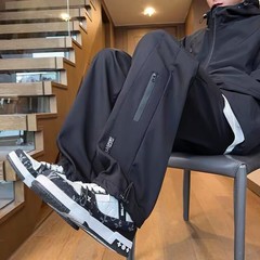 突撃ズボン男春夏薄手防風防水ゆるいストレートパンツ広脚運動2025新型工装長ズボン